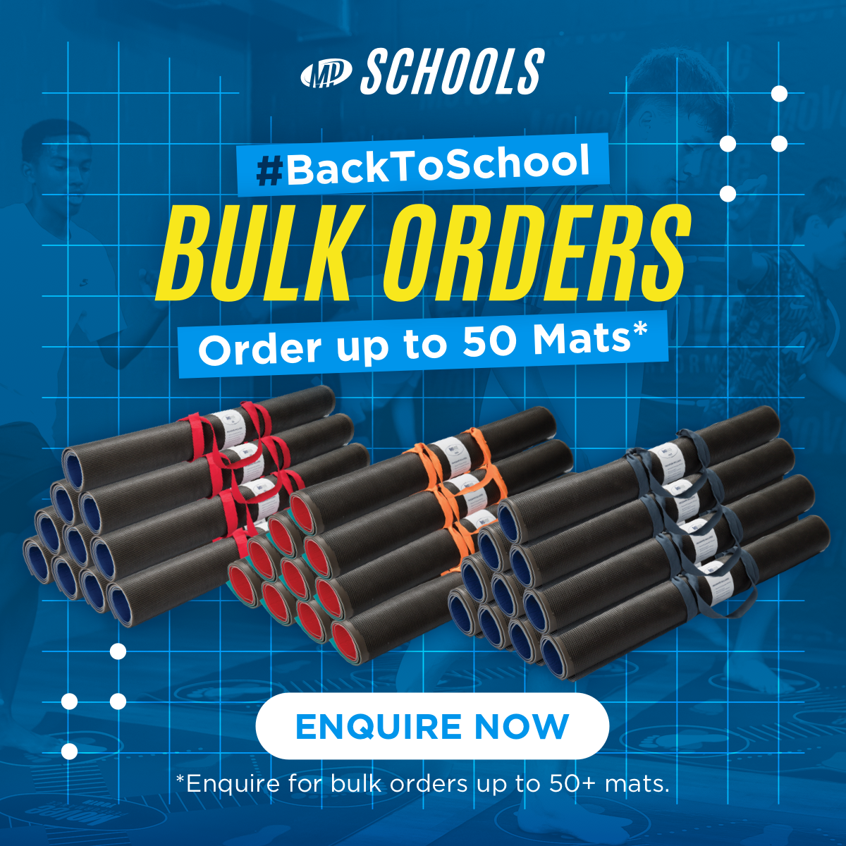 Bulk Group and School Bundles in 3 ranges(incl. exercise mats). Email us for custom pricing.